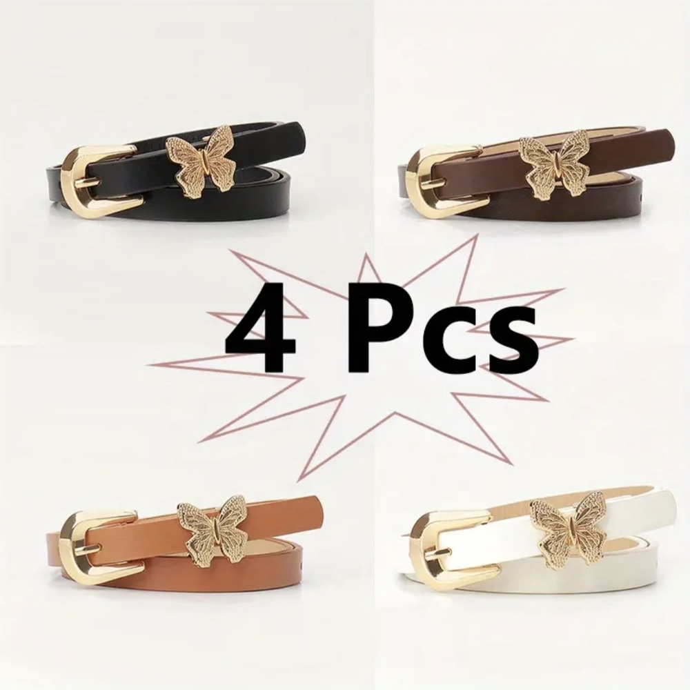 Butterfly Buckle Women's Belt Set - Black, Brown, Tan, White